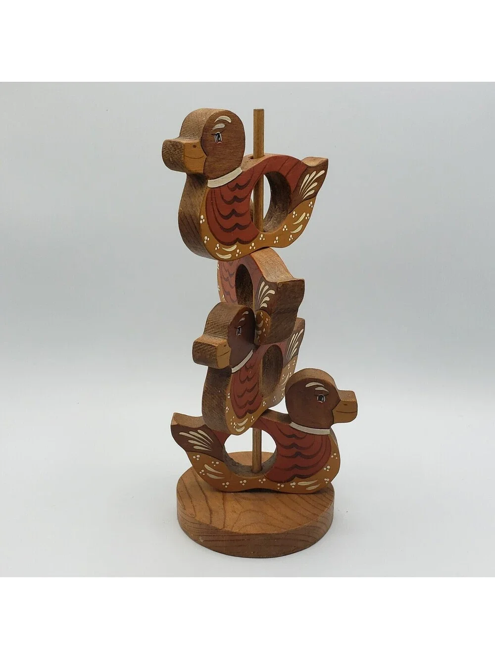 Folk Art Napkin Rings Hand Painted Wood Duck  With Stand Country Farm Core